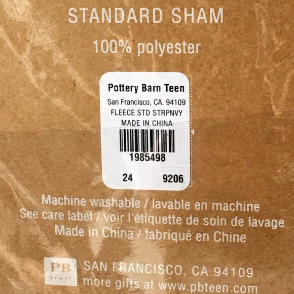 Pottery Barn Teen Blue Black Striped Fleece Pillow Sham - Standard Size NEW - Picture 4 of 4